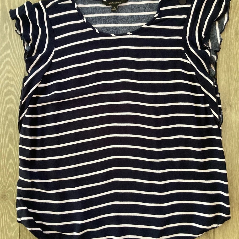 Banana Republic Striped Navy and White Blouse